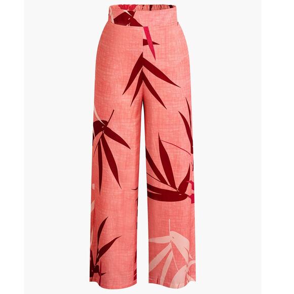 Micas Bamboo Leaf Print Knot Tropical Boho Resort Cami Top And Pants Set Pink XL - Picture 6 of 9